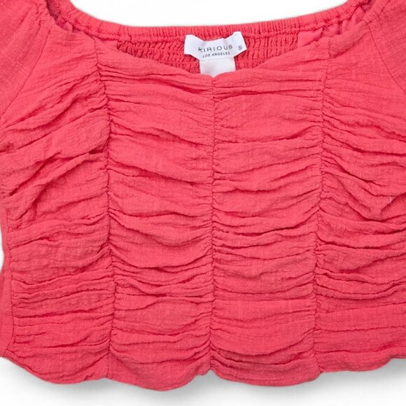 Kirious Gathered Gauze Crop Top Women's Square Neck Ruched Coquette Breathable S - Picture 3 of 5